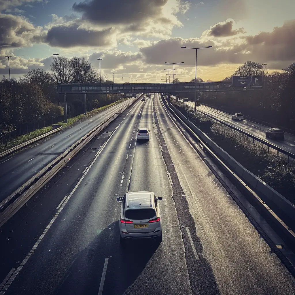 Image of a car undertaking on a UK motorway