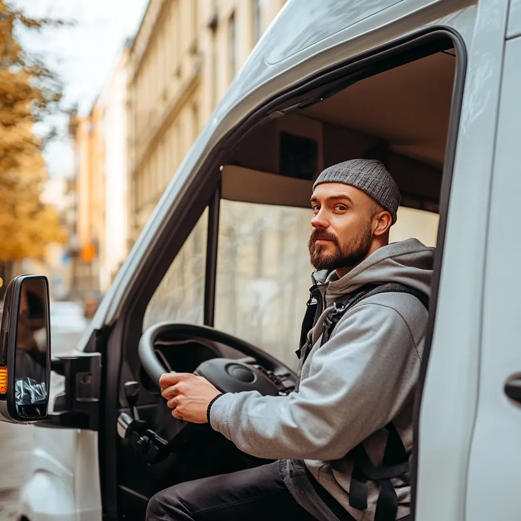 Courier Van Driver sat in his cab