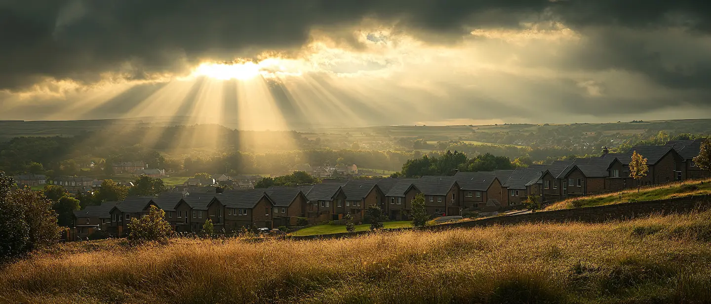 New BUild Houses in Derbsyhire with sunrays