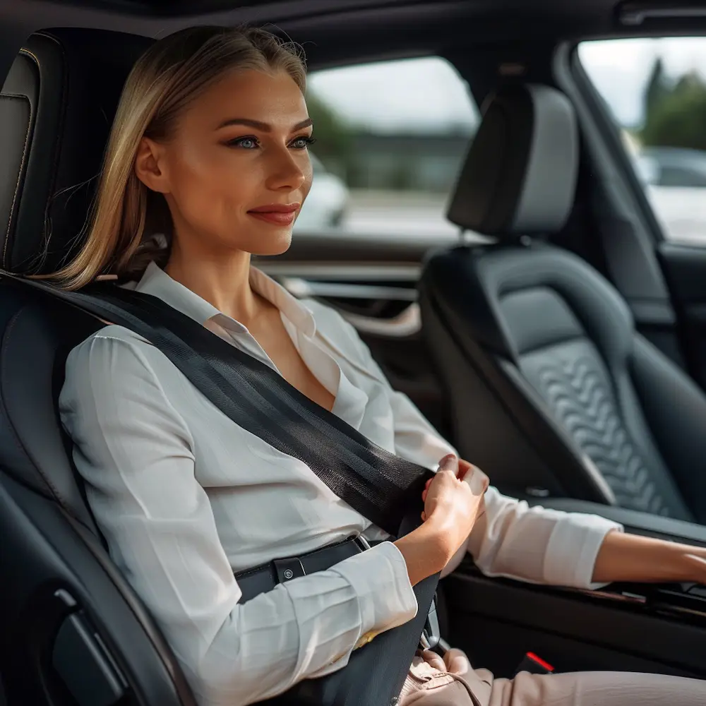 Lady putting on Seatbelt