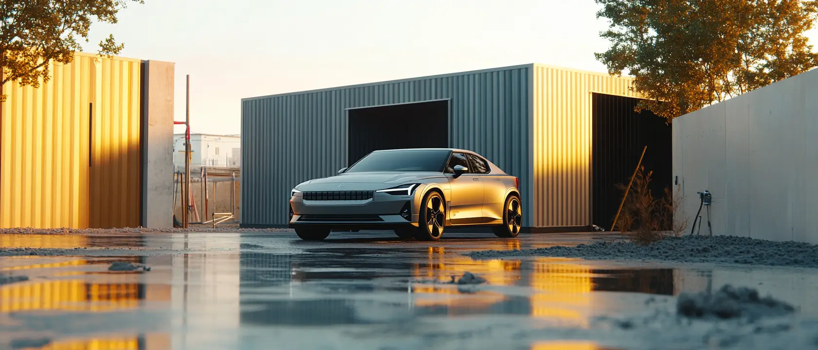 Polestar parked on a construction site